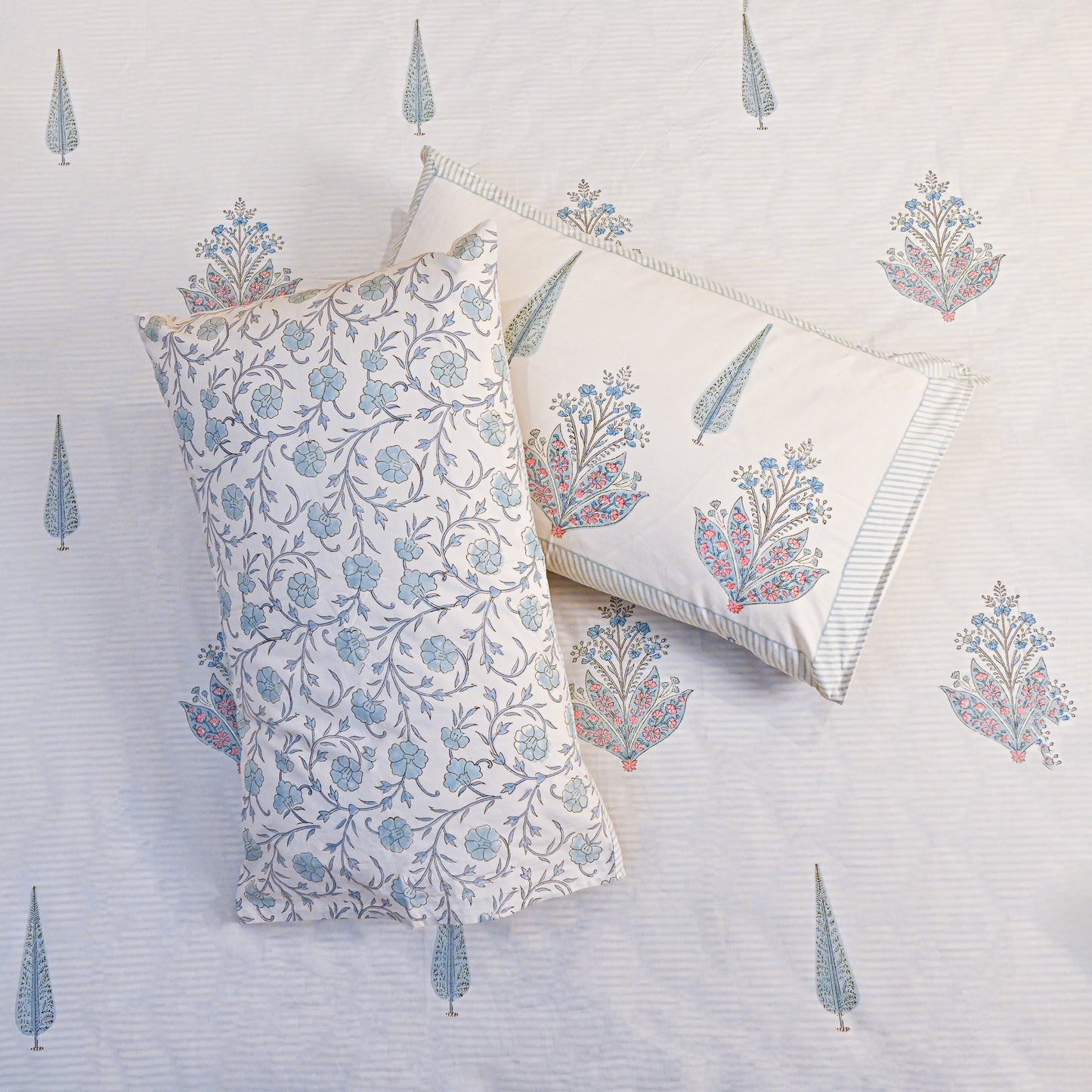 Heritage Block Print 100% Cotton Percale Bedsheet with 2 Pillowcases