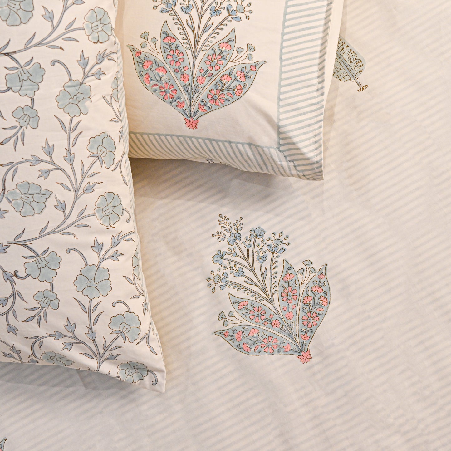 Heritage Block Print 100% Cotton Percale Bedsheet with 2 Pillowcases