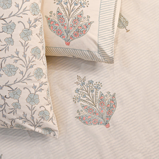 Heritage Block Print 100% Cotton Percale Bedsheet with 2 Pillowcases