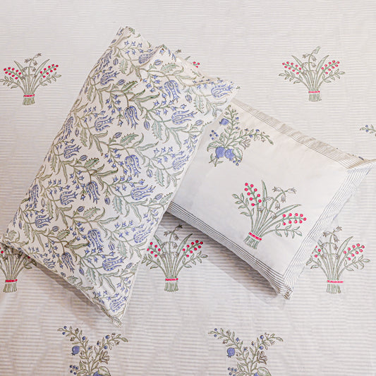 Heritage Block Print 100% Cotton Percale Bedsheet with 2 Pillowcases