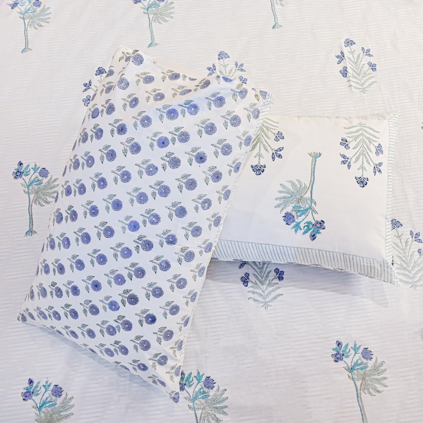Santorini Block Print 100% Cotton Percale Bedsheet with 2 Pillowcases