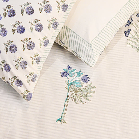 Santorini Block Print 100% Cotton Percale Bedsheet with 2 Pillowcases