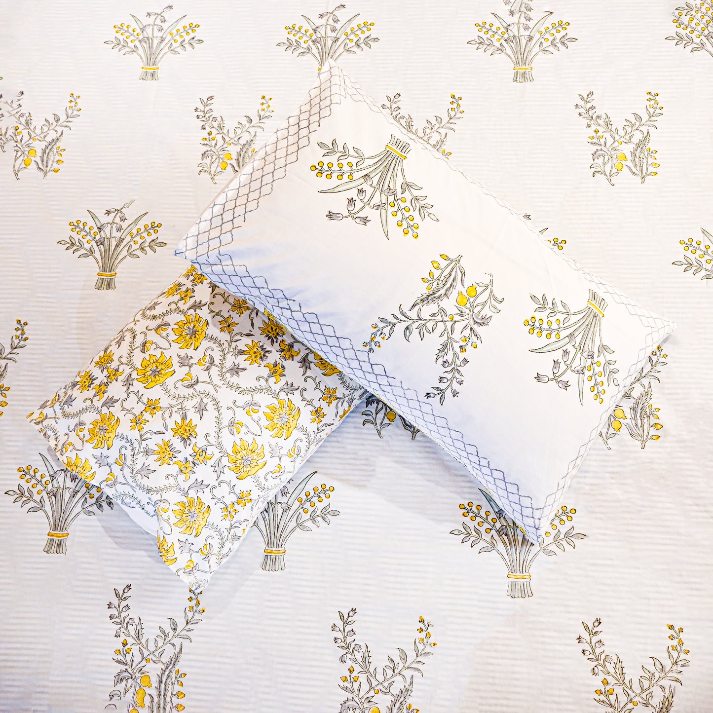 Heritage Block Print 100% Cotton Percale Bedsheet with 2 Pillowcases