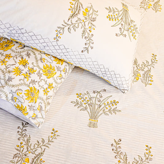 Heritage Block Print 100% Cotton Percale Bedsheet with 2 Pillowcases