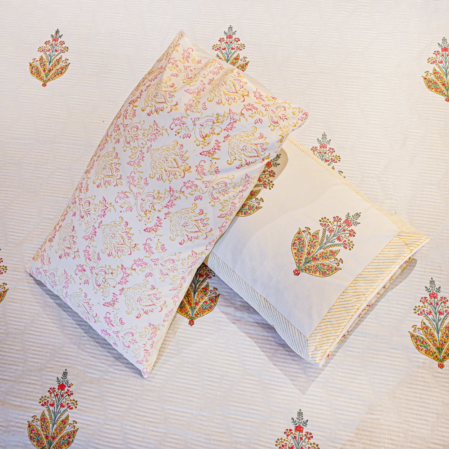 Heritage Block Print 100% Cotton Percale Bedsheet with 2 Pillowcases