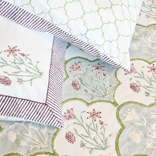 Heritage Block Print 100% Cotton Percale Bedsheet with 2 Pillowcases