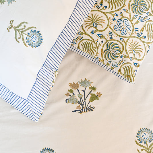 Heritage Block Print 100% Cotton Percale Bedsheet with 2 Pillowcases