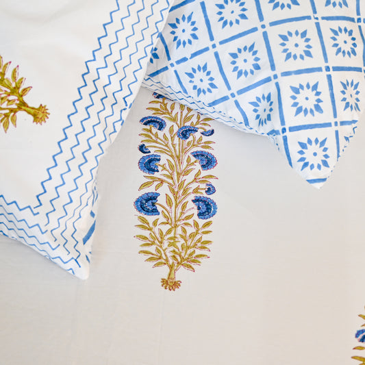 Heritage Block Print 100% Cotton Percale Bedsheet with 2 Pillowcases
