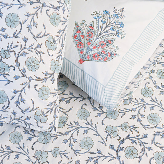 Heritage Block Print 100% Cotton Percale Bedsheet with 2 Pillowcases