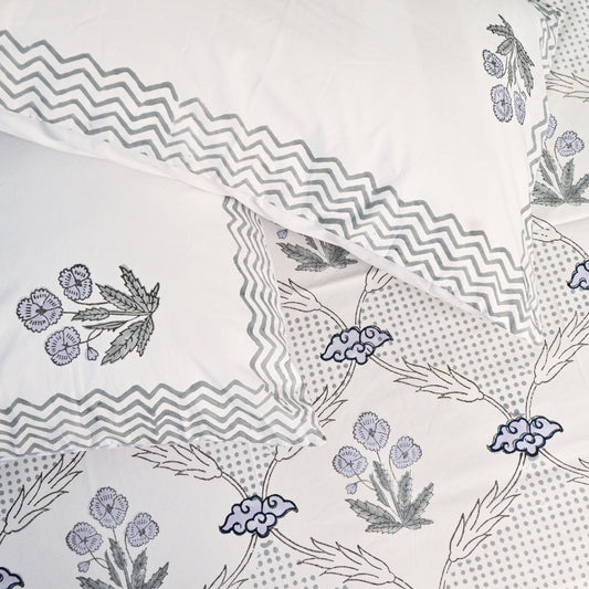 Heritage Block Print 100% Cotton Percale Bedsheet with 2 Pillowcases