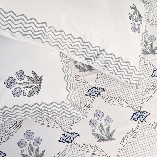 Heritage Block Print 100% Cotton Percale Bedsheet with 2 Pillowcases