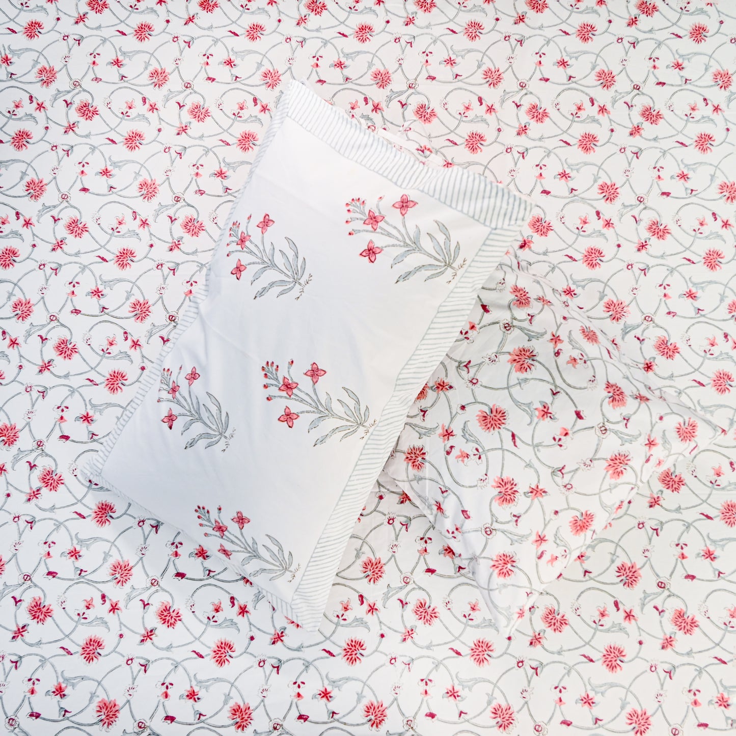 Heritage Block Print 100% Cotton Percale Bedsheet with 2 Pillowcases