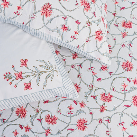 Heritage Block Print 100% Cotton Percale Bedsheet with 2 Pillowcases
