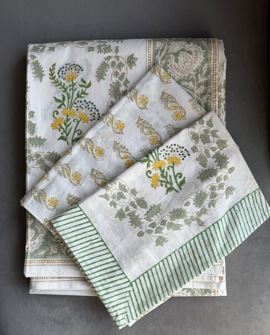 Heritage Block Print 100% Cotton Percale Bedsheet with 2 Pillowcases