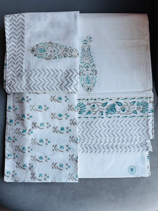 Heritage Block Print 100% Cotton Percale Bedsheet with 2 Pillowcases