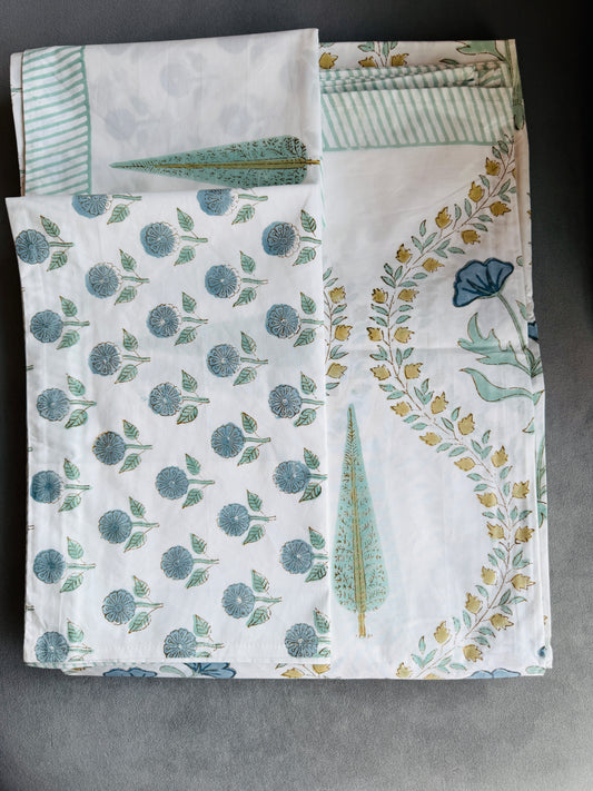 Santorini Block Print 100% Cotton Percale Bedsheet with 2 Pillowcases