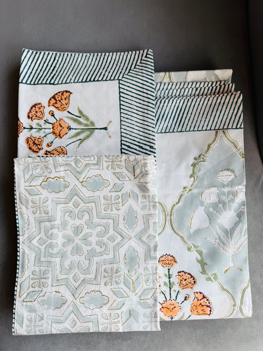 Santorini Block Print 100% Cotton Percale Bedsheet with 2 Pillowcases