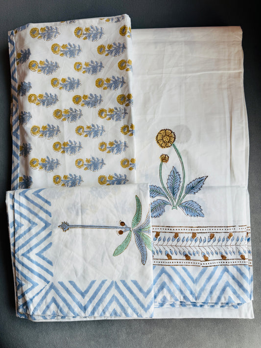 Santorini Block Print 100% Cotton Percale Bedsheet with 2 Pillowcases