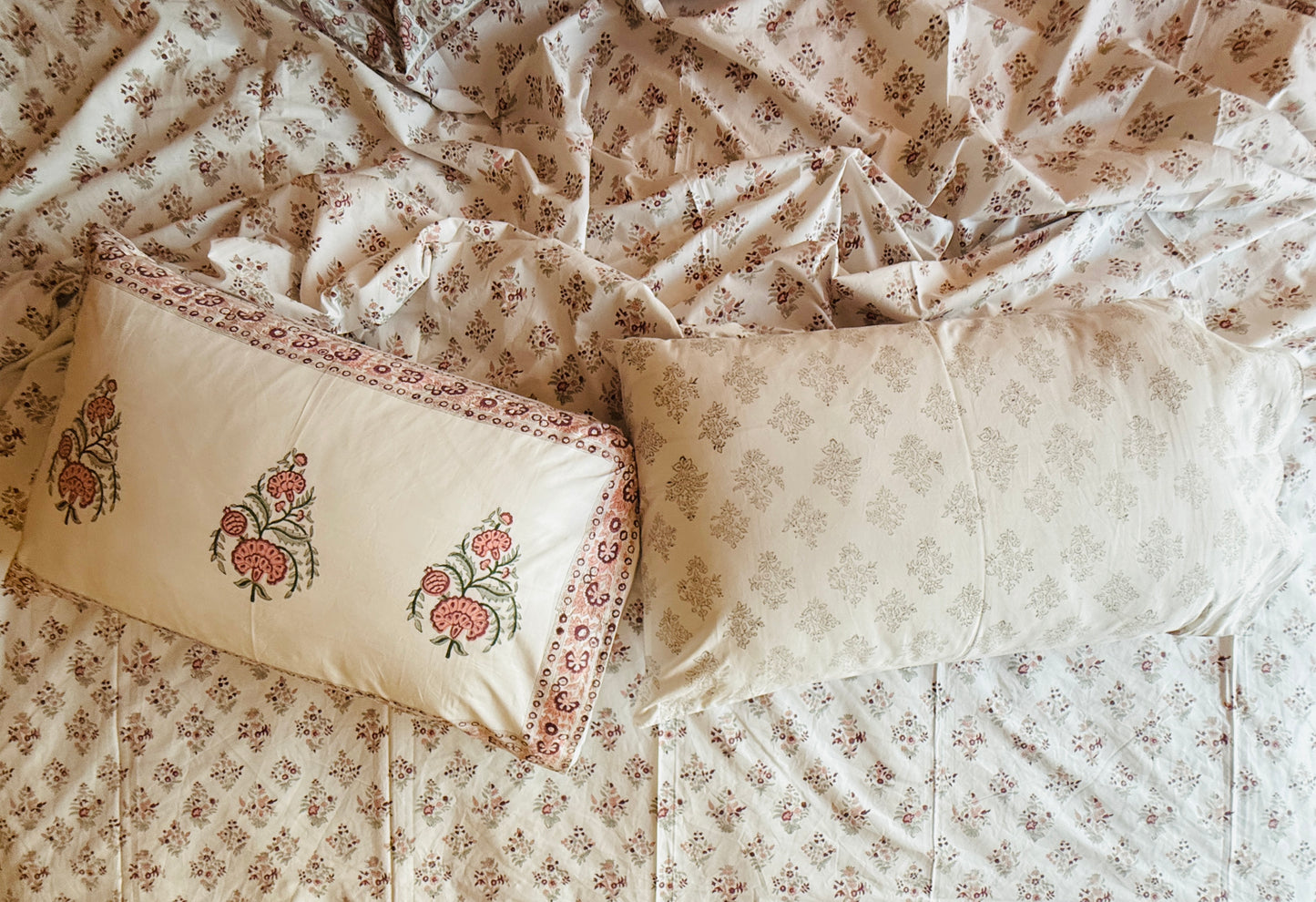 Versailles Block Print 100% Cotton Percale Bedsheet with 2 Pillowcases