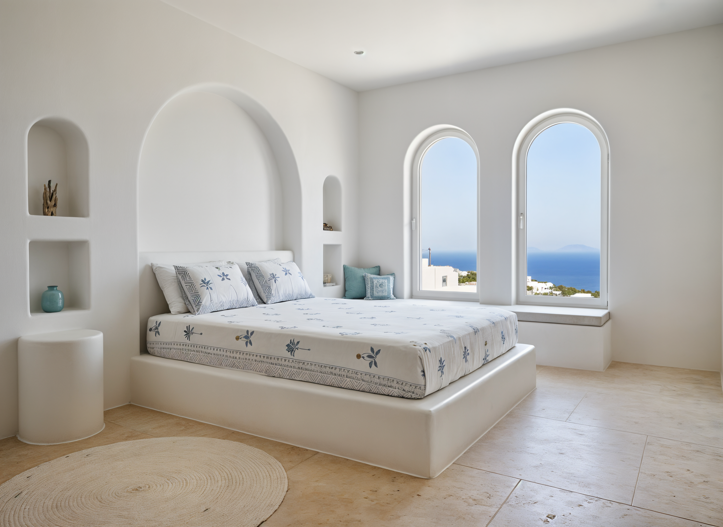 Santorini Block Print 100% Cotton Percale Bedsheet with 2 Pillowcases