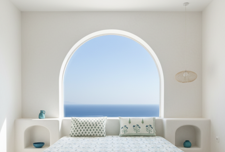 Santorini Block Print 100% Cotton Percale Bedsheet with 2 Pillowcases