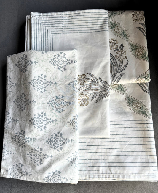 Heritage Block Print 100% Cotton Percale Bedsheet with 2 Pillowcases
