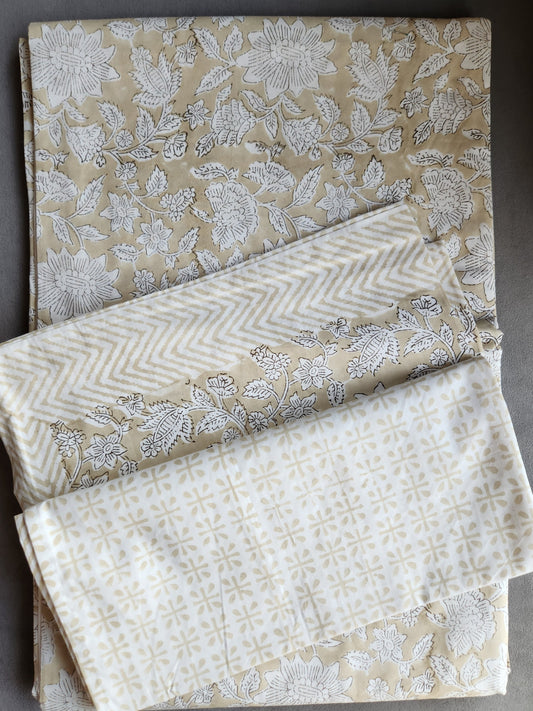 Heritage Block Print 100% Cotton Percale Bedsheet with 2 Pillowcases