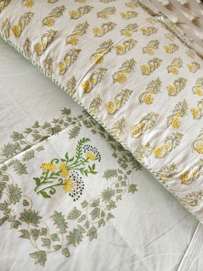 Heritage Block Print 100% Cotton Percale Bedsheet with 2 Pillowcases