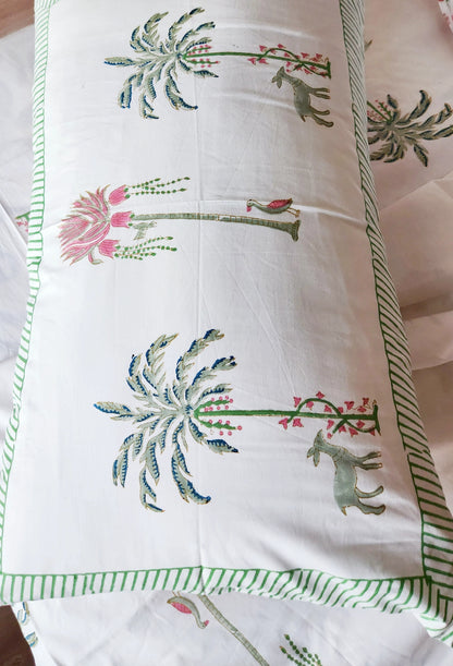 Heritage Block Print 100% Cotton Percale Bedsheet with 2 Pillowcases