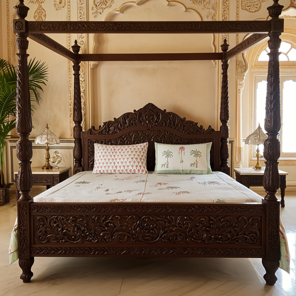 Heritage Block Print 100% Cotton Percale Bedsheet with 2 Pillowcases
