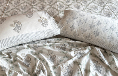 Heritage Block Print 100% Cotton Percale Bedsheet with 2 Pillowcases