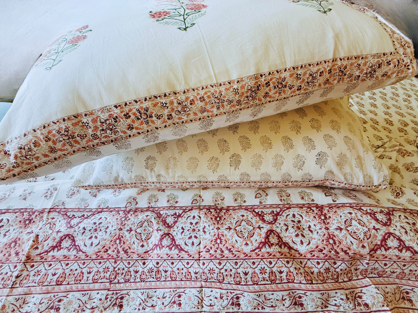 Heritage Block Print 100% Cotton Percale Bedsheet with 2 Pillowcases