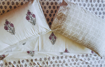 Heritage Block Print 100% Cotton Percale Bedsheet with 2 Pillowcases