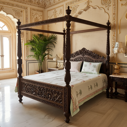 Heritage Block Print 100% Cotton Percale Bedsheet with 2 Pillowcases