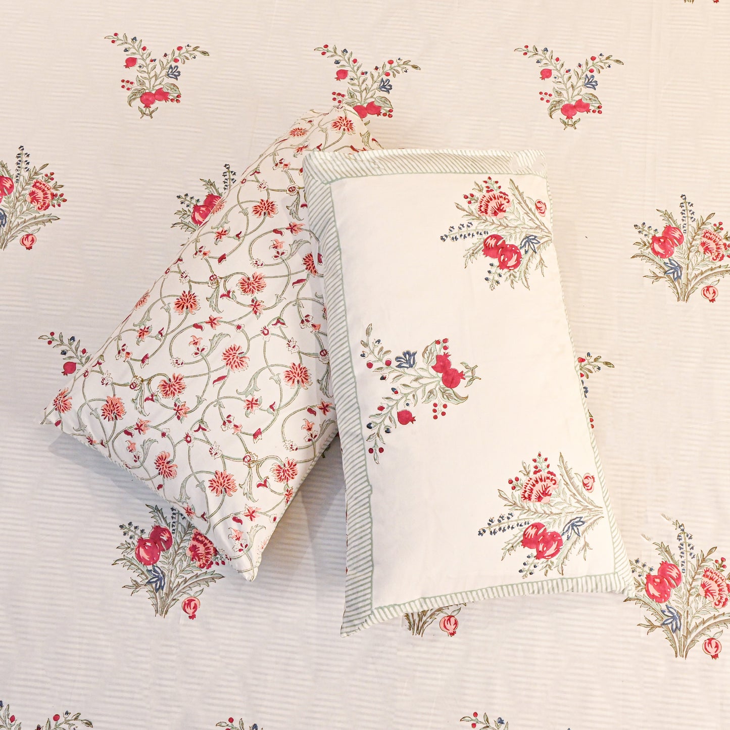 Heritage Block Print 100% Cotton Percale Bedsheet with 2 Pillowcases