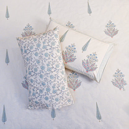 Heritage Block Print 100% Cotton Percale Bedsheet with 2 Pillowcases