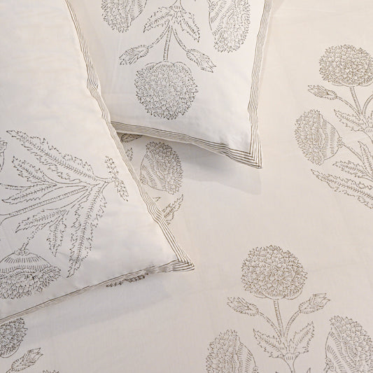 Heritage Block Print 100% Cotton Percale Bedsheet with 2 Pillowcases