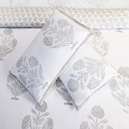 Heritage Block Print 100% Cotton Percale Bedsheet with 2 Pillowcases