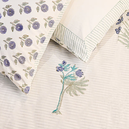 Santorini Block Print 100% Cotton Percale Bedsheet with 2 Pillowcases