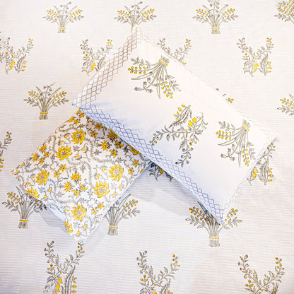 Heritage Block Print 100% Cotton Percale Bedsheet with 2 Pillowcases