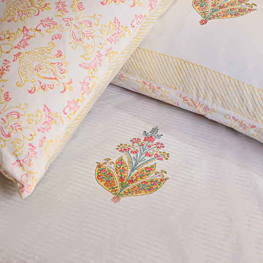 Heritage Block Print 100% Cotton Percale Bedsheet with 2 Pillowcases