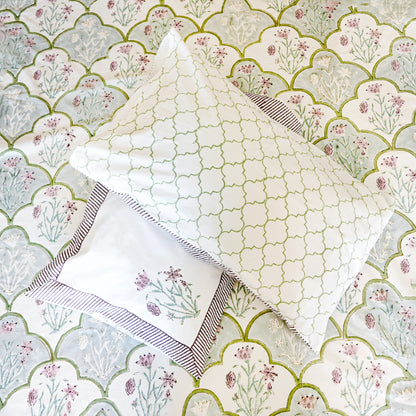 Heritage Block Print 100% Cotton Percale Bedsheet with 2 Pillowcases