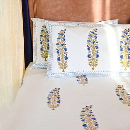 Heritage Block Print 100% Cotton Percale Bedsheet with 2 Pillowcases