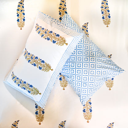 Heritage Block Print 100% Cotton Percale Bedsheet with 2 Pillowcases