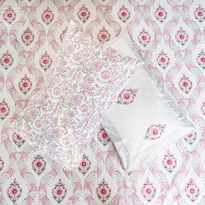 Heritage Block Print 100% Cotton Percale Bedsheet with 2 Pillowcases