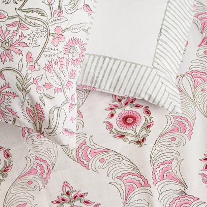 Heritage Block Print 100% Cotton Percale Bedsheet with 2 Pillowcases