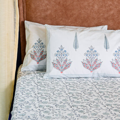 Heritage Block Print 100% Cotton Percale Bedsheet with 2 Pillowcases