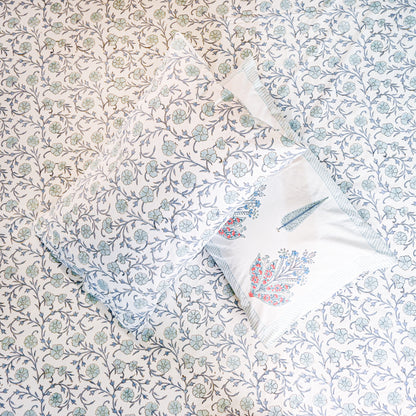 Heritage Block Print 100% Cotton Percale Bedsheet with 2 Pillowcases