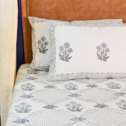 Heritage Block Print 100% Cotton Percale Bedsheet with 2 Pillowcases