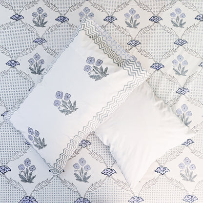 Heritage Block Print 100% Cotton Percale Bedsheet with 2 Pillowcases